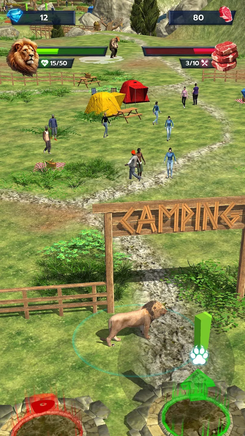 Game interface showing lion stats and map